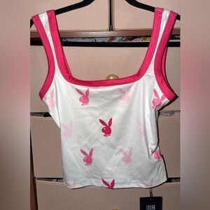 Playful Pink and White Women’s Playboy Tank top